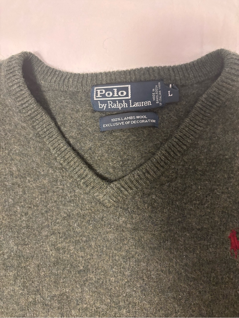 Polo by Ralph Lauren Green V-Neck Lambswool Sweater